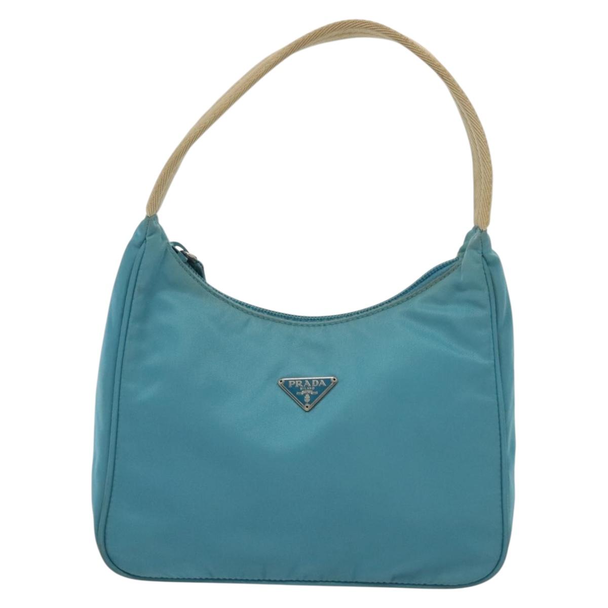 PRADA Hand Bag Nylon Light Blue Silver Auth 139524