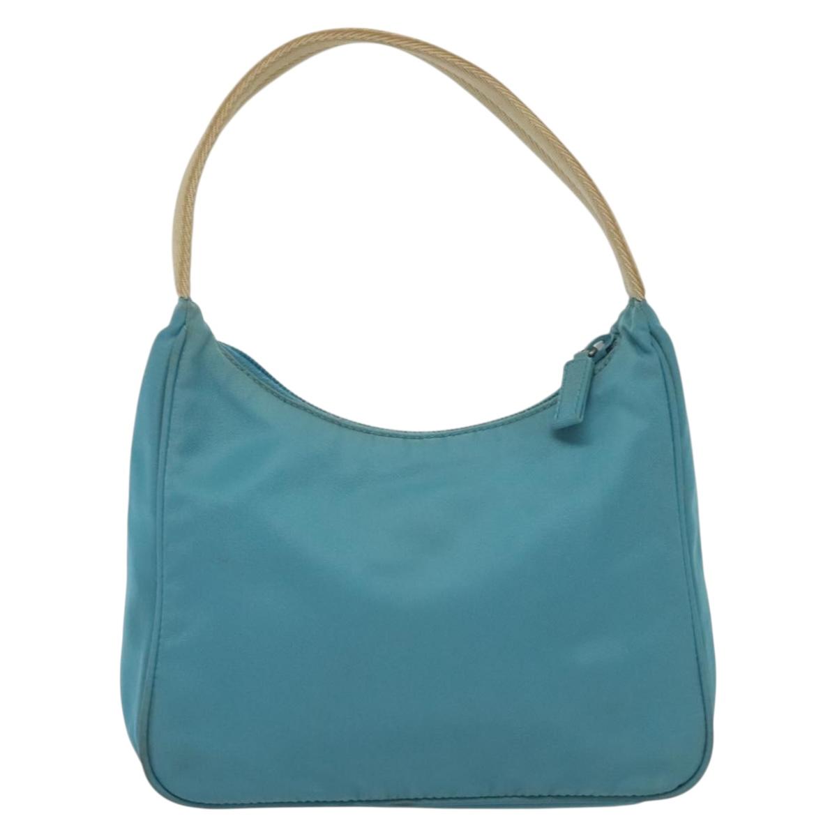 PRADA Hand Bag Nylon Light Blue Silver Auth 139524