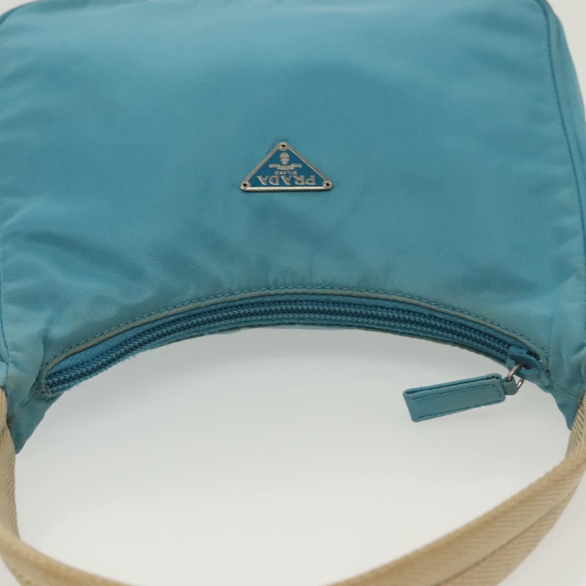 PRADA Hand Bag Nylon Light Blue Silver Auth 139524