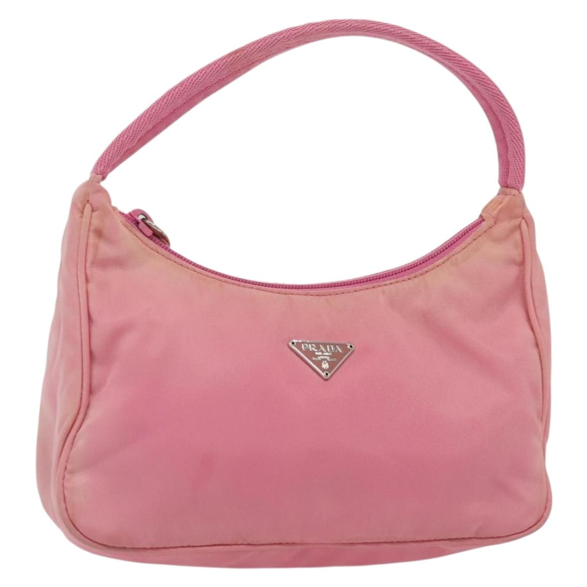 PRADA Hand Bag Nylon Pink Silver Auth 139525