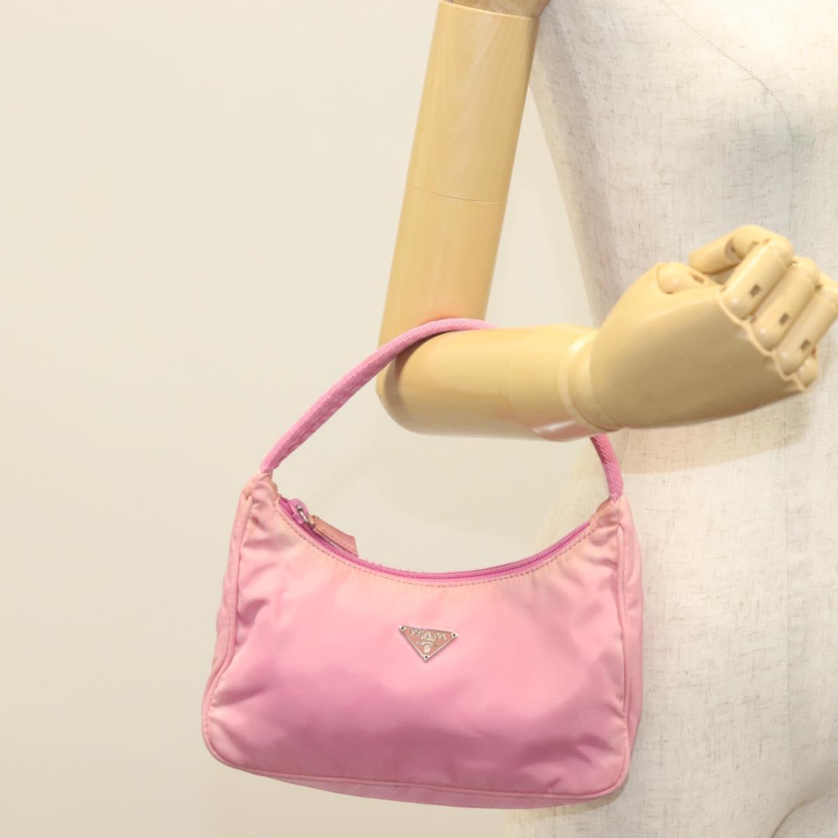 PRADA Hand Bag Nylon Pink Silver Auth 139525
