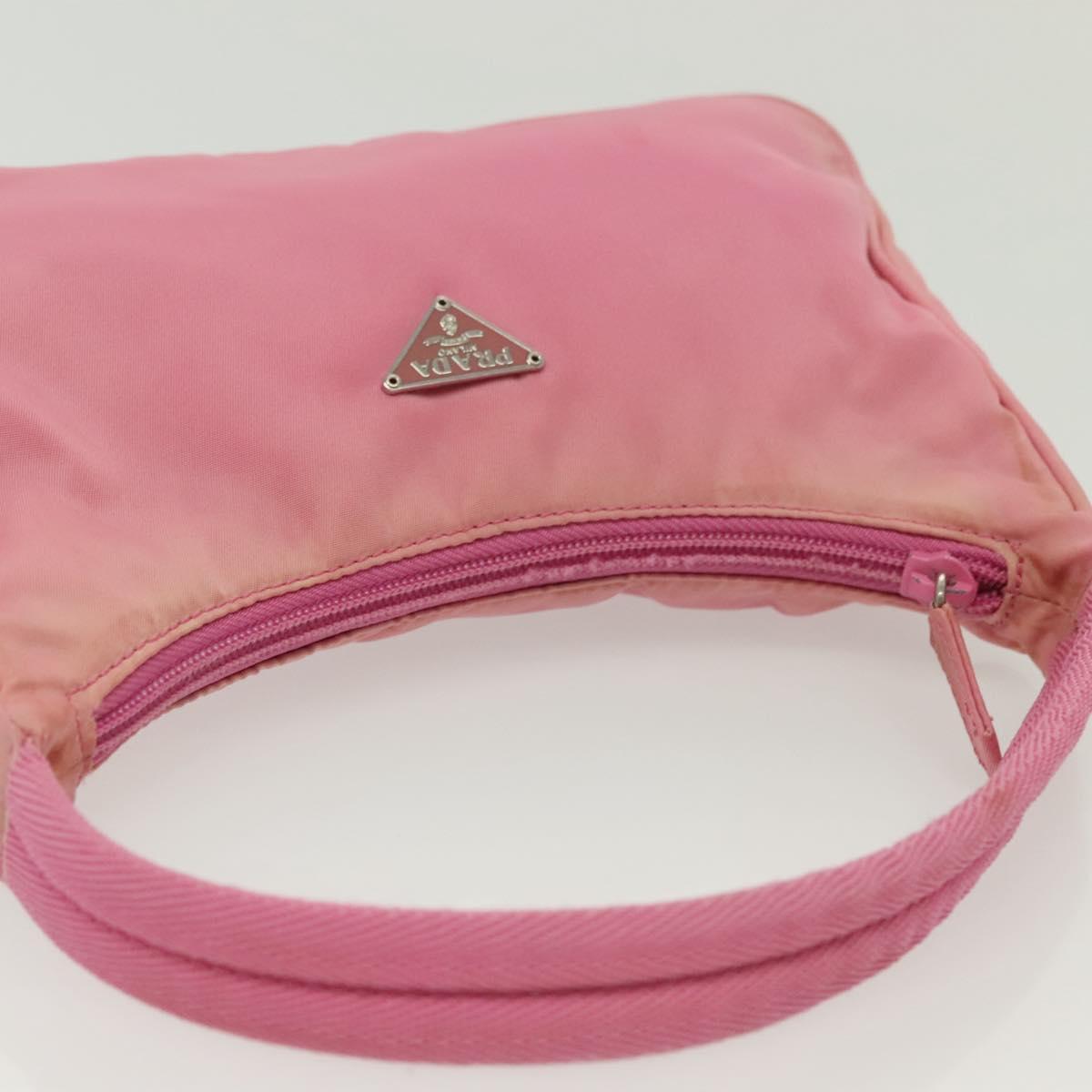 PRADA Hand Bag Nylon Pink Silver Auth 139525