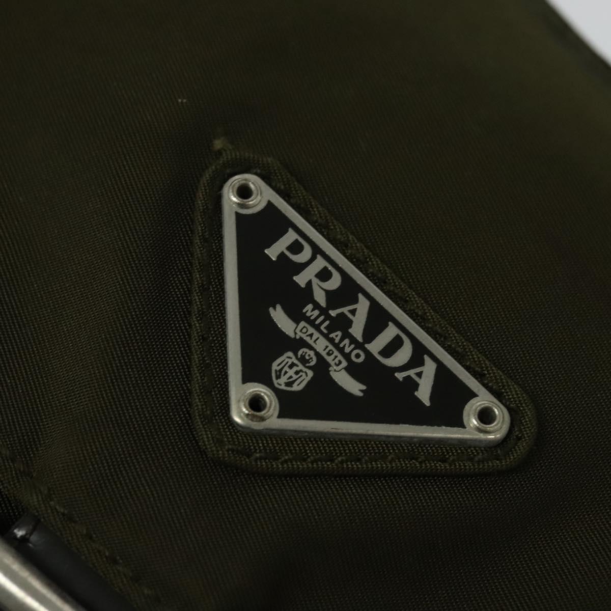 PRADA Shoulder Bag Nylon Khaki Silver Auth 139526