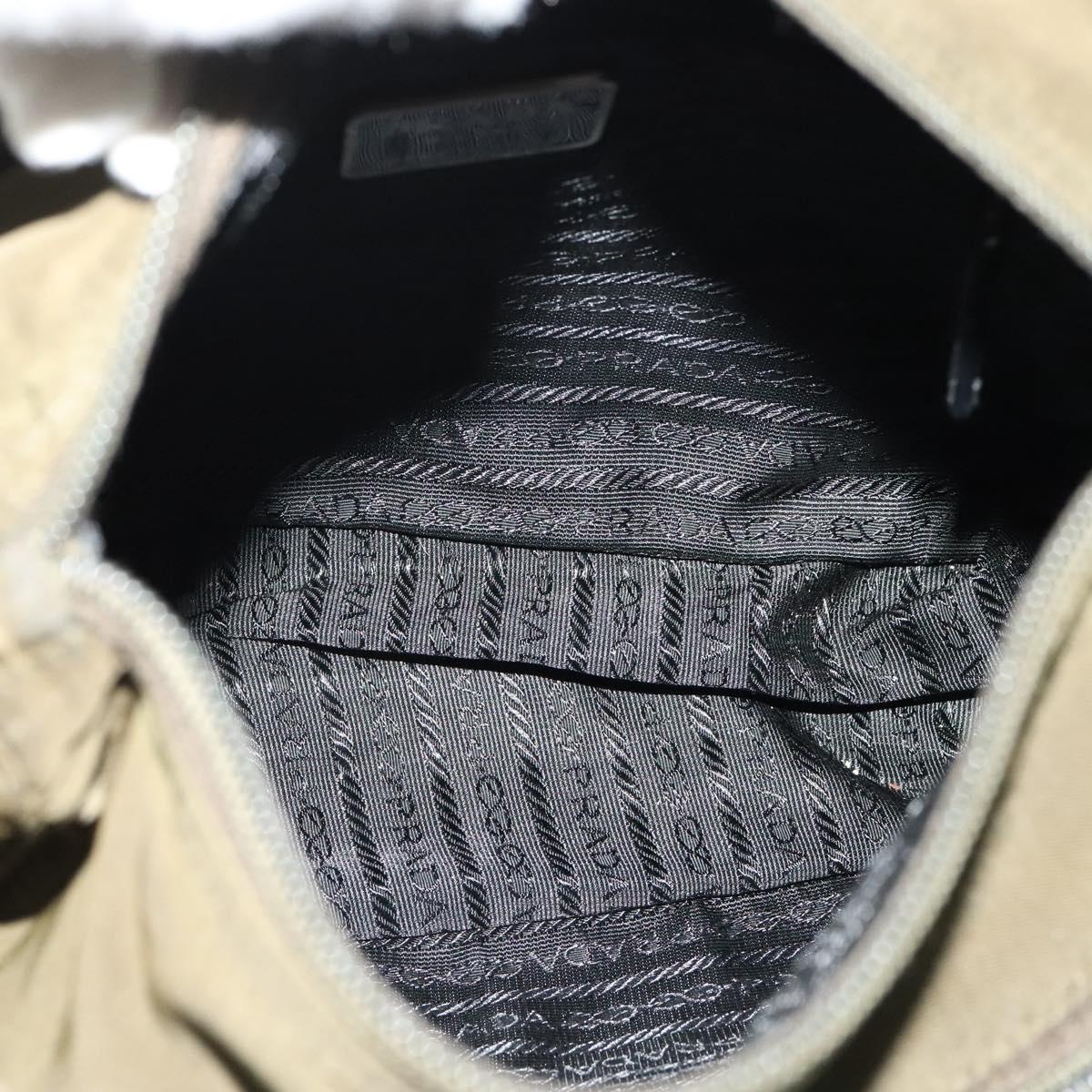 PRADA Shoulder Bag Nylon Khaki Silver Auth 139526