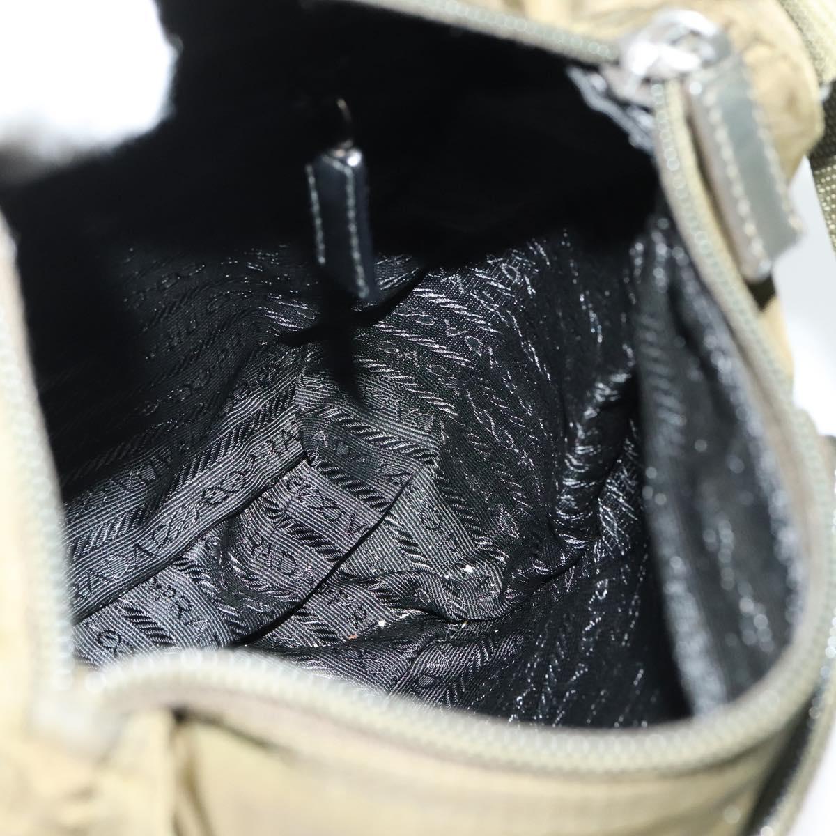 PRADA Shoulder Bag Nylon Khaki Silver Auth 139526