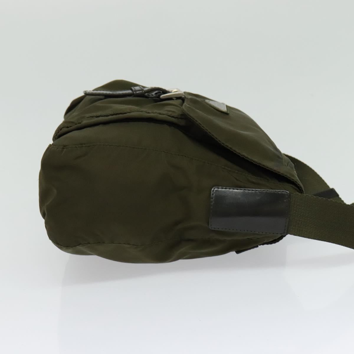 PRADA Shoulder Bag Nylon Khaki Silver Auth 139526