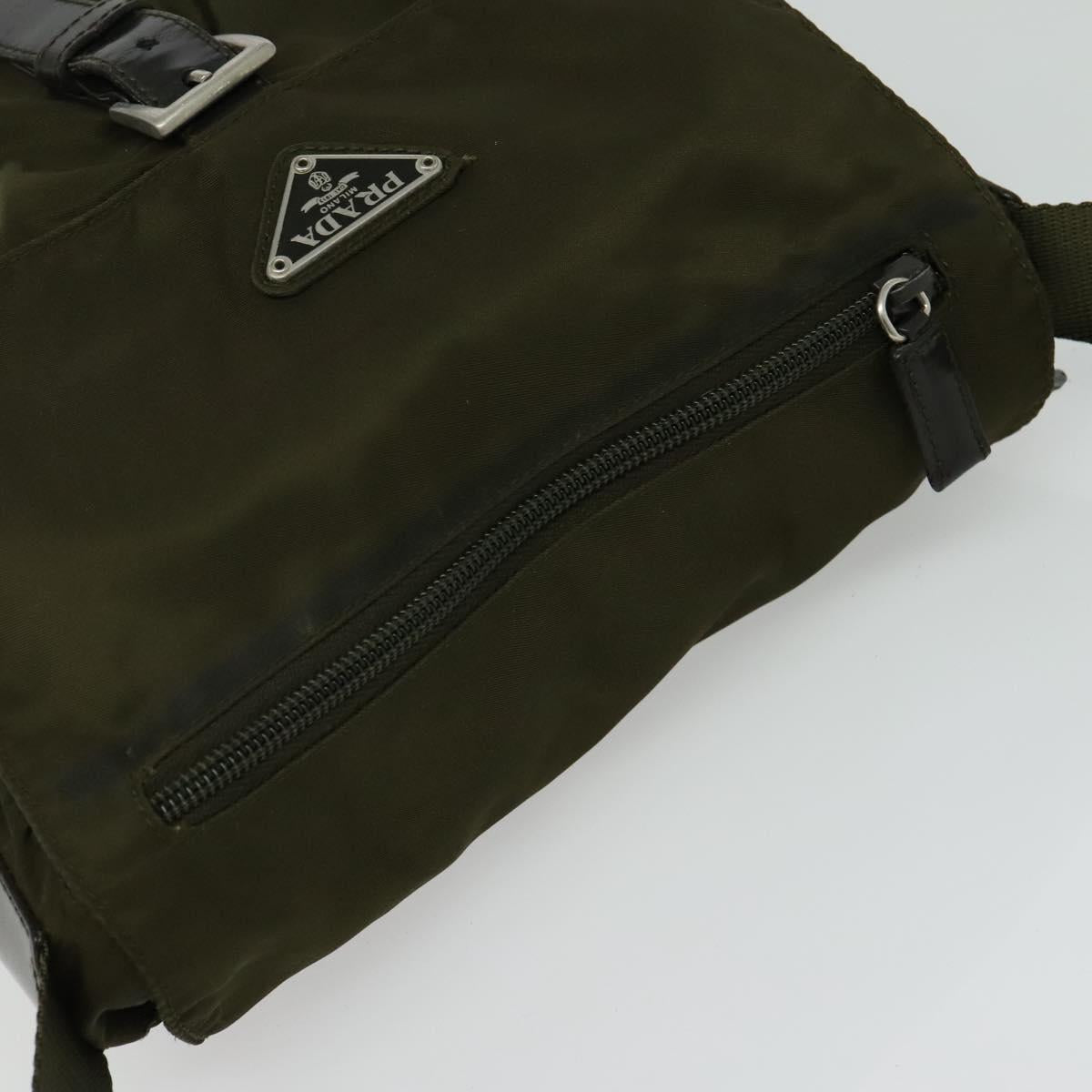 PRADA Shoulder Bag Nylon Khaki Silver Auth 139526
