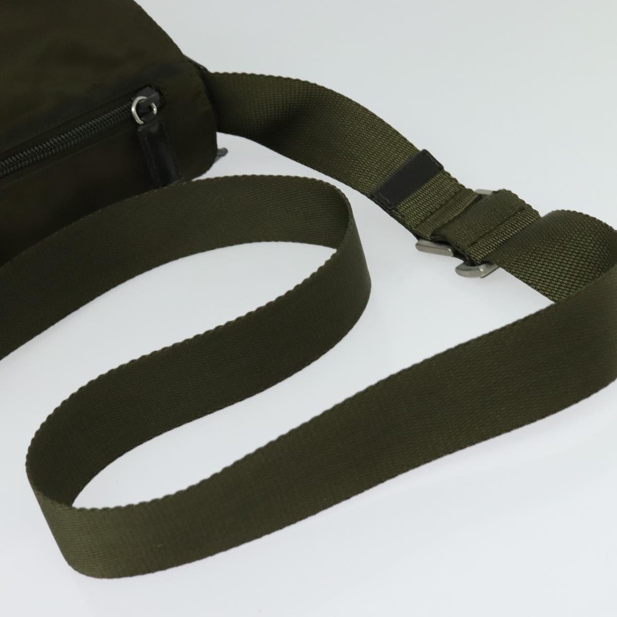PRADA Shoulder Bag Nylon Khaki Silver Auth 139526