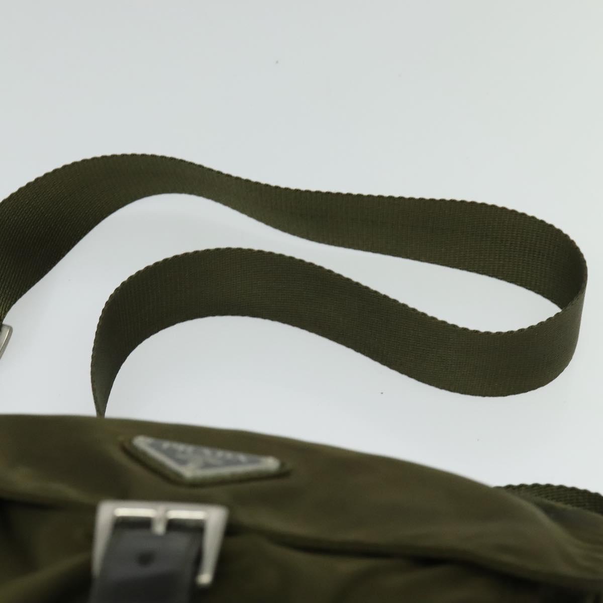 PRADA Shoulder Bag Nylon Khaki Silver Auth 139526