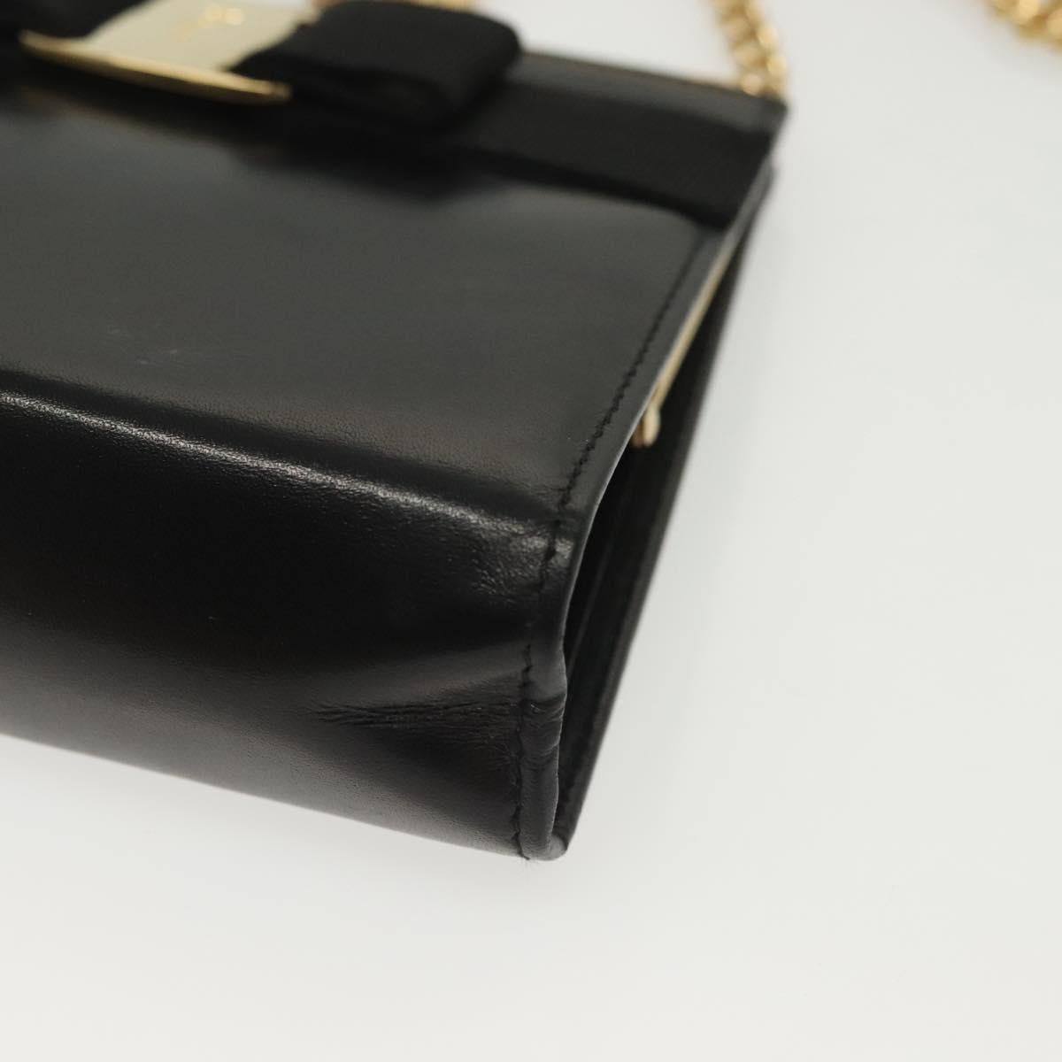 Salvatore Ferragamo Chain Vala Shoulder Bag Leather Black Gold Auth 139529