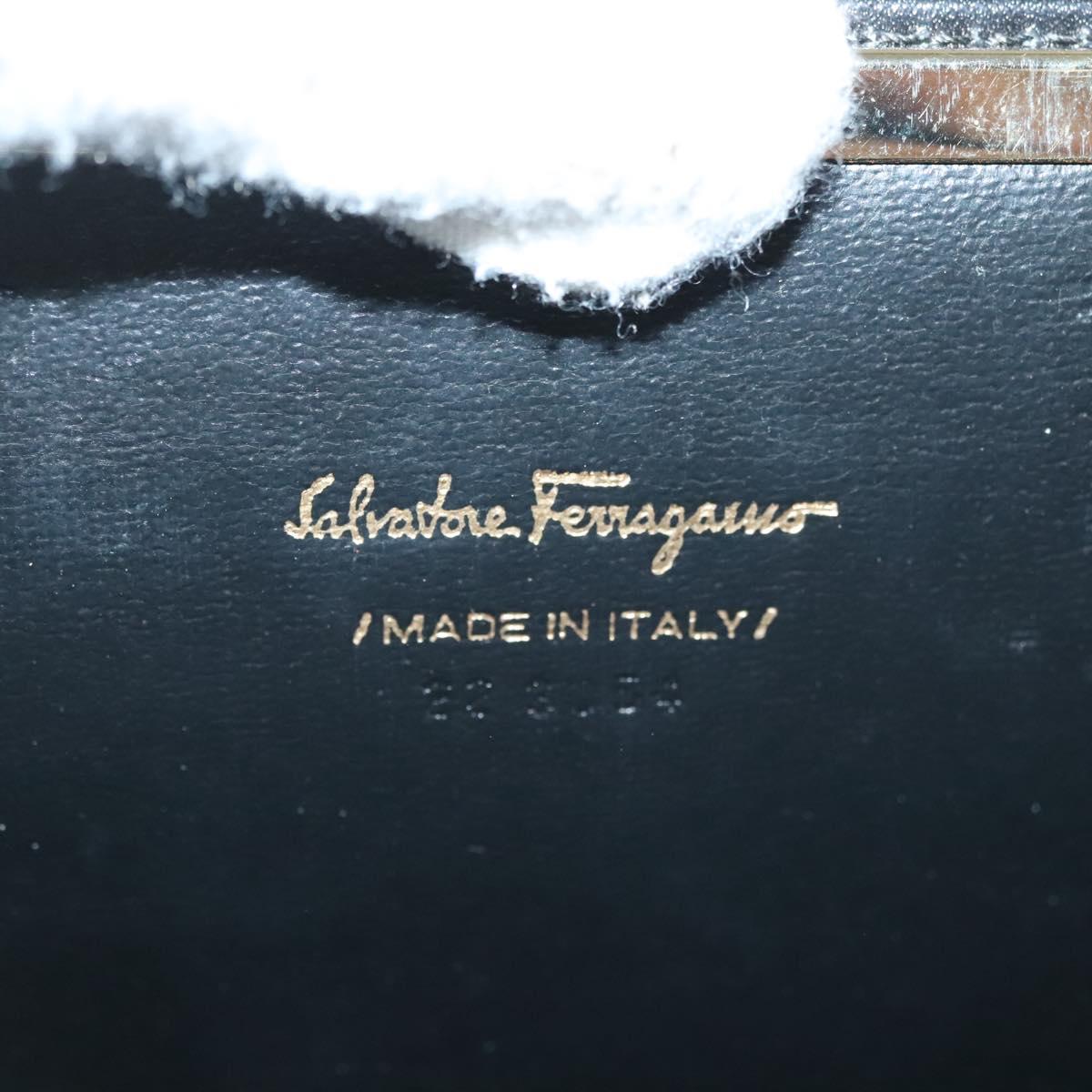 Salvatore Ferragamo Chain Vala Shoulder Bag Leather Black Gold Auth 139529