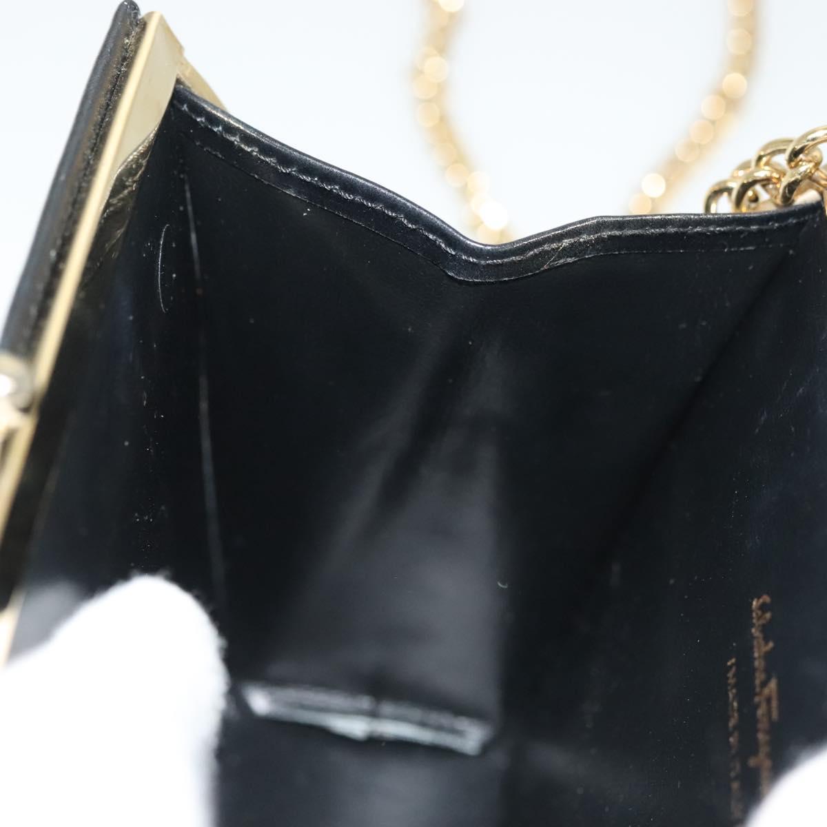 Salvatore Ferragamo Chain Vala Shoulder Bag Leather Black Gold Auth 139529