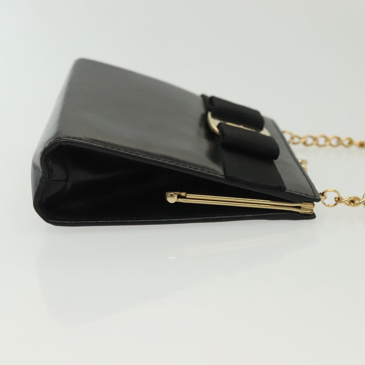Salvatore Ferragamo Chain Vala Shoulder Bag Leather Black Gold Auth 139529