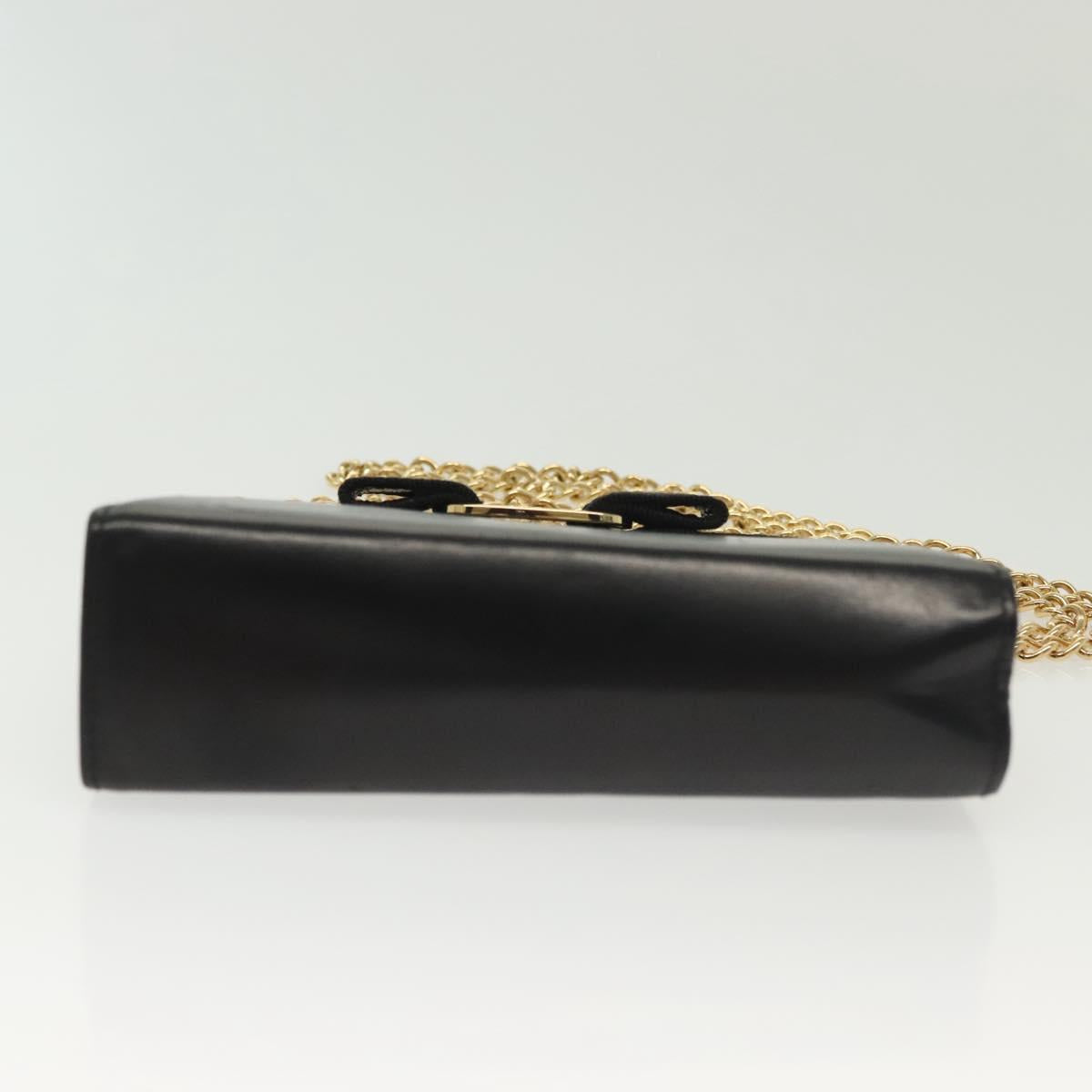 Salvatore Ferragamo Chain Vala Shoulder Bag Leather Black Gold Auth 139529