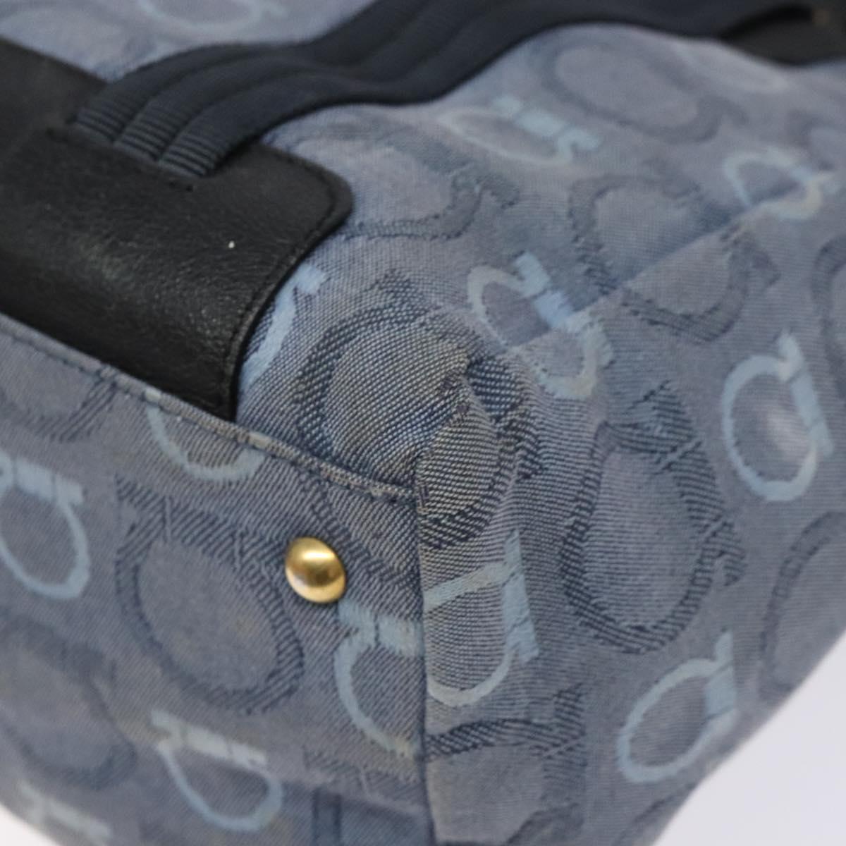 Salvatore Ferragamo Gancini Tote Bag Canvas Blue Gold Auth 139532