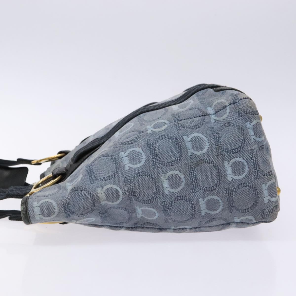 Salvatore Ferragamo Gancini Tote Bag Canvas Blue Gold Auth 139532