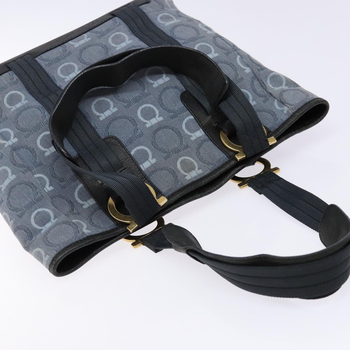 Salvatore Ferragamo Gancini Tote Bag Canvas Blue Gold Auth 139532
