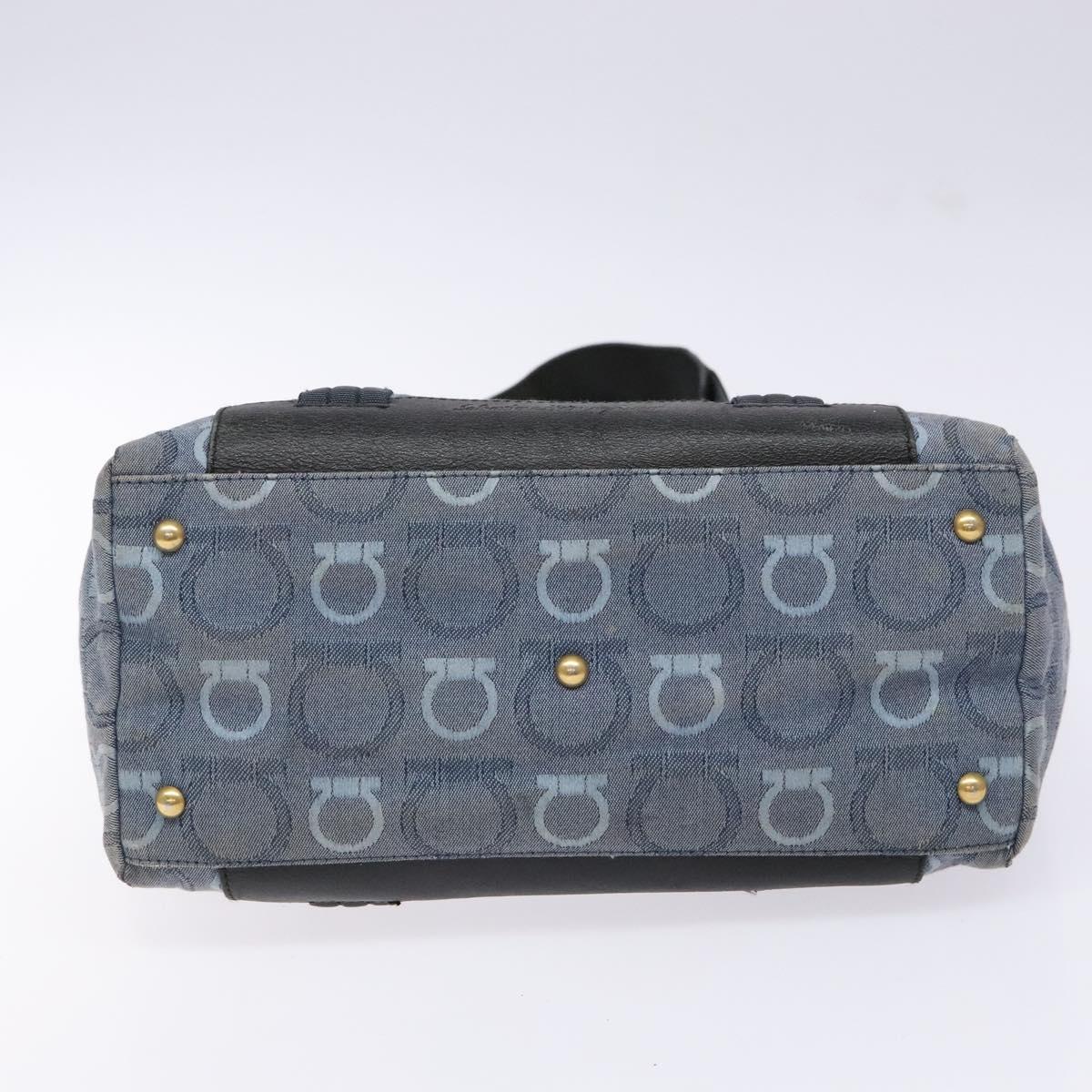 Salvatore Ferragamo Gancini Tote Bag Canvas Blue Gold Auth 139532