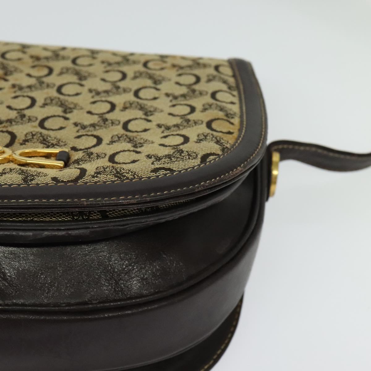 CELINE C Sulky Shoulder Bag Canvas Beige Gold Auth 139534