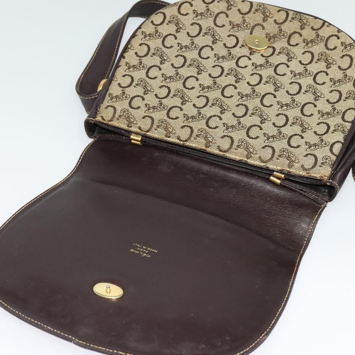 CELINE C Sulky Shoulder Bag Canvas Beige Gold Auth 139534