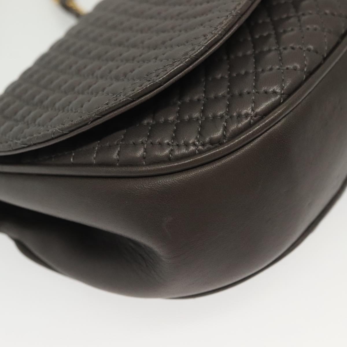 BALLY Chain Shoulder Bag Leather Gray Gold Auth 139538