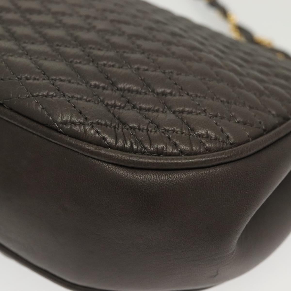 BALLY Chain Shoulder Bag Leather Gray Gold Auth 139538