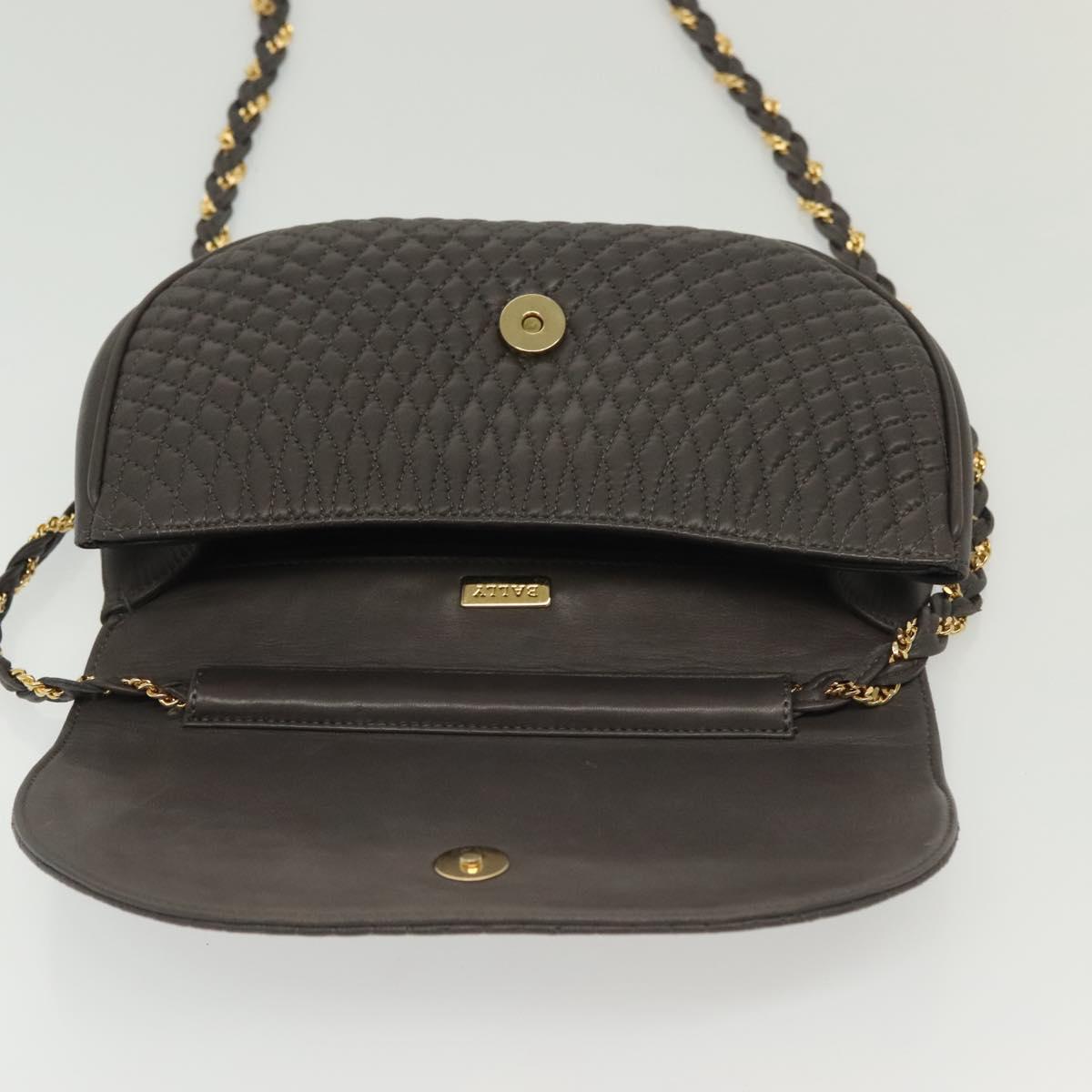 BALLY Chain Shoulder Bag Leather Gray Gold Auth 139538