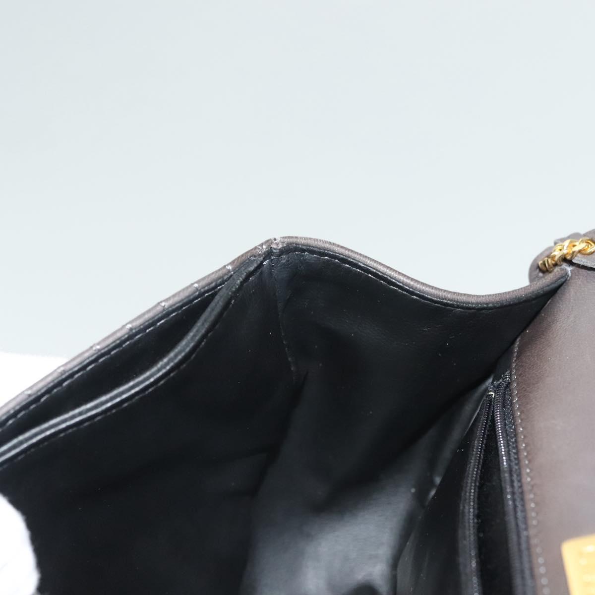 BALLY Chain Shoulder Bag Leather Gray Gold Auth 139538