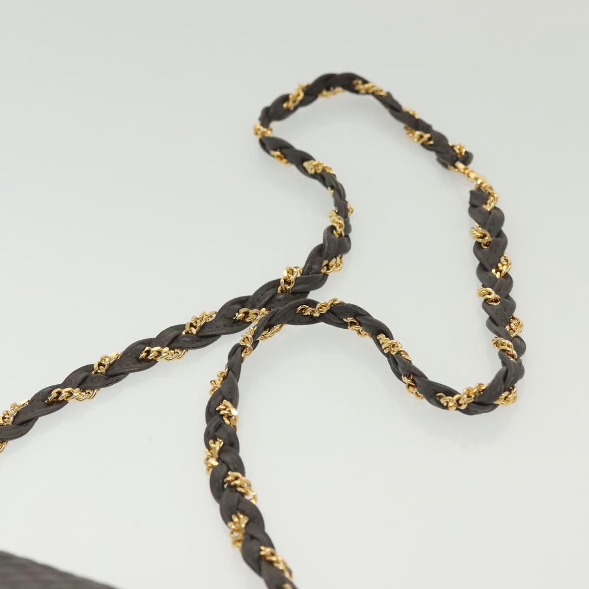 BALLY Chain Shoulder Bag Leather Gray Gold Auth 139538