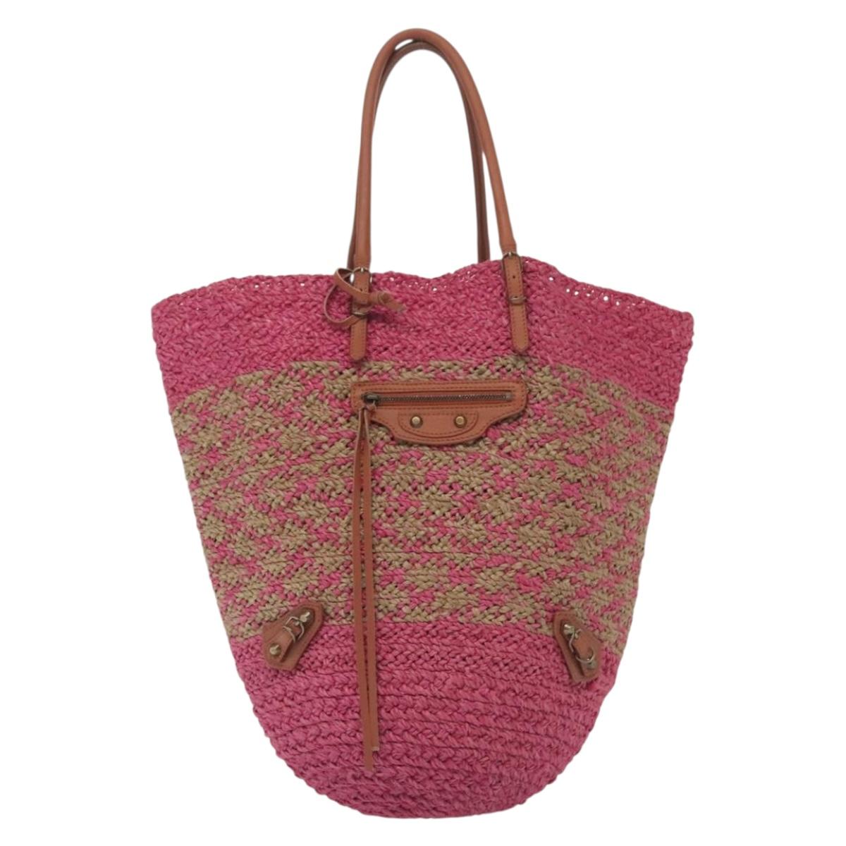 BALENCIAGA Vanier Tote Bag Raffia Pink 286370 Auth 139539