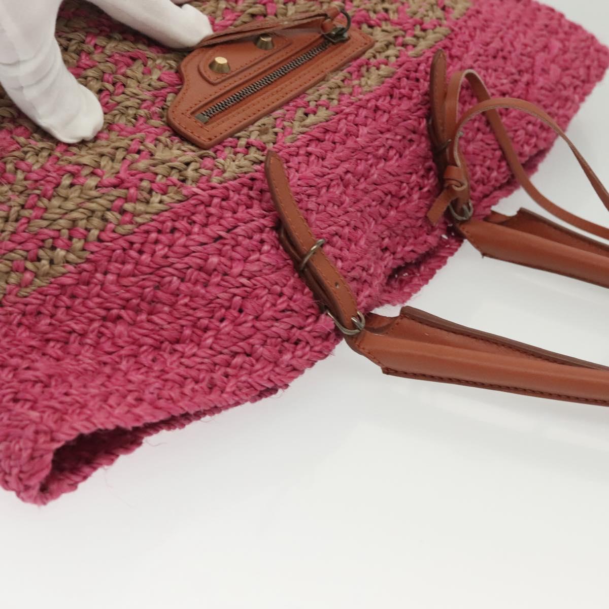 BALENCIAGA Vanier Tote Bag Raffia Pink 286370 Auth 139539