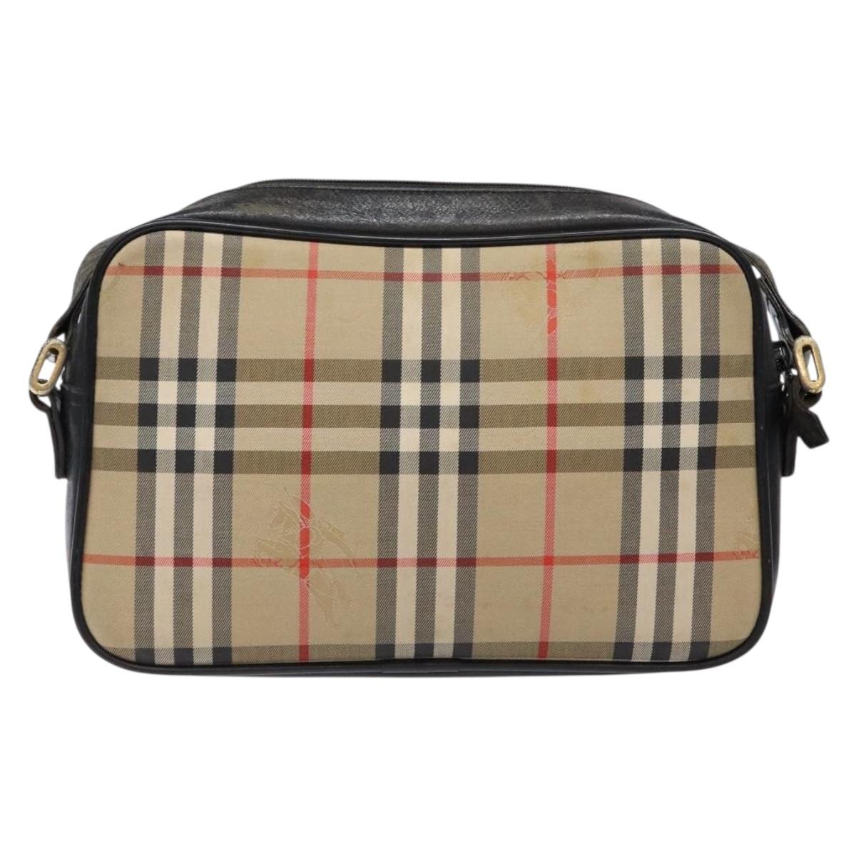 Burberrys Nova Check Shoulder Bag Canvas Beige Gold Auth 139542