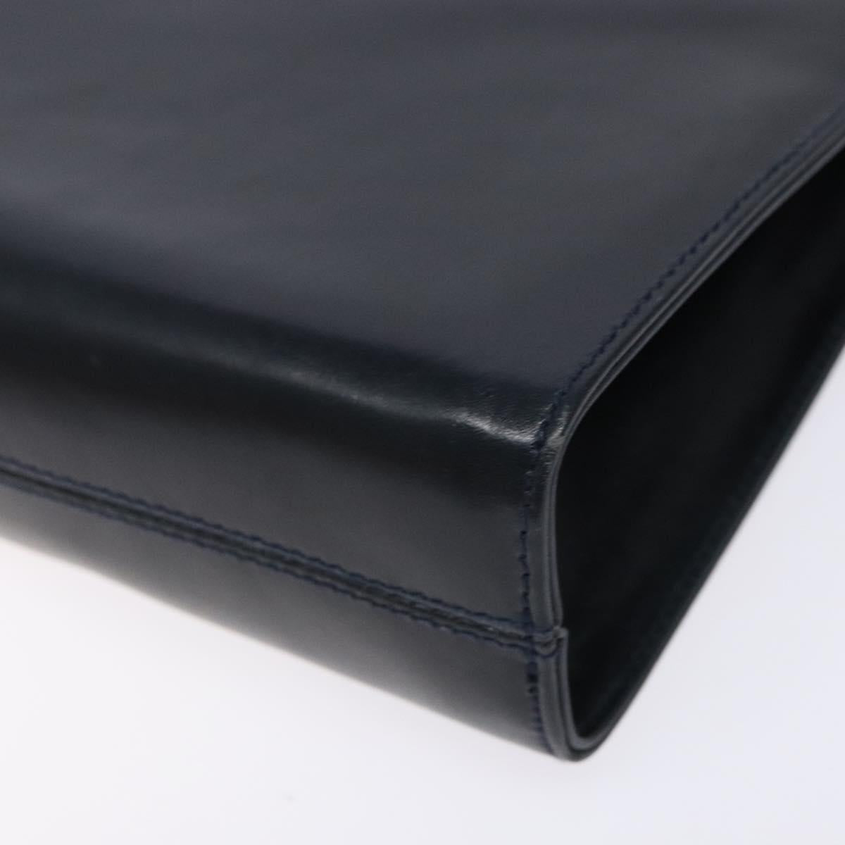 Salvatore Ferragamo Gancini Chain Shoulder Bag Leather Navy Gold Auth 139543