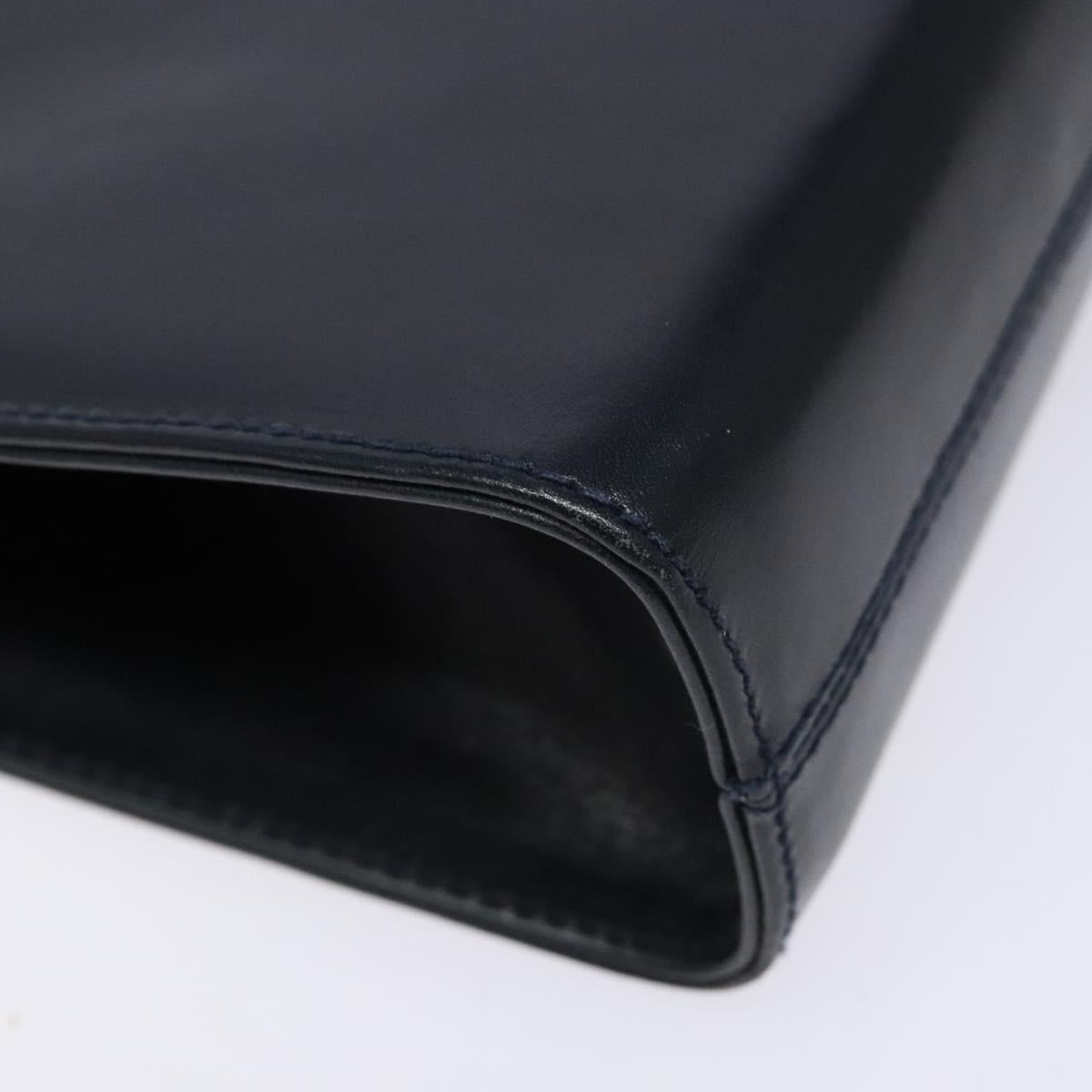 Salvatore Ferragamo Gancini Chain Shoulder Bag Leather Navy Gold Auth 139543