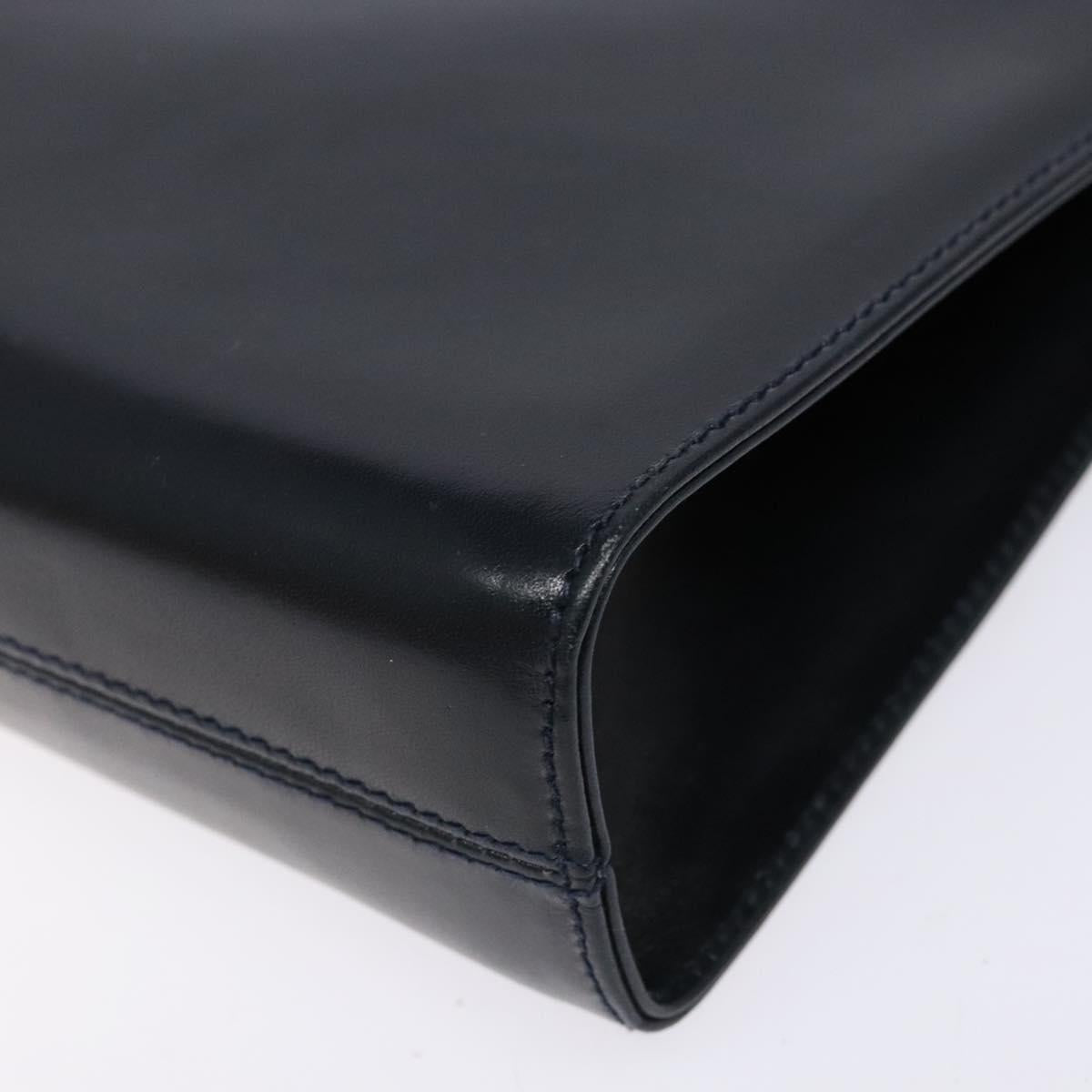 Salvatore Ferragamo Gancini Chain Shoulder Bag Leather Navy Gold Auth 139543