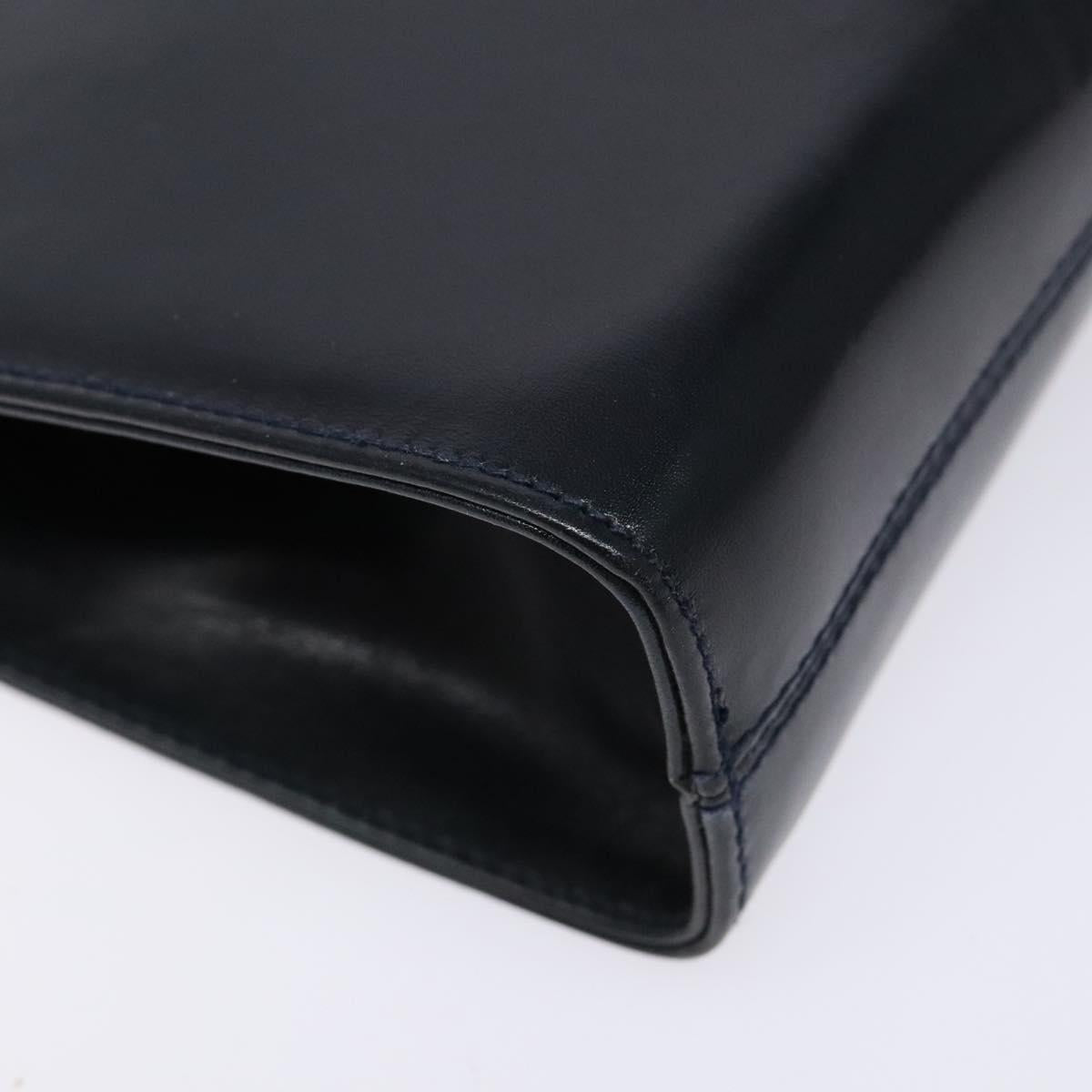 Salvatore Ferragamo Gancini Chain Shoulder Bag Leather Navy Gold Auth 139543