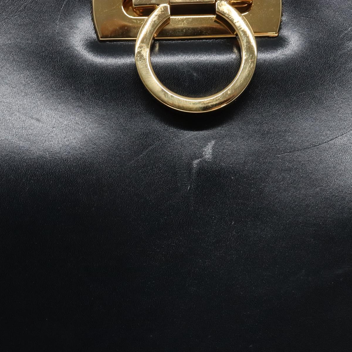 Salvatore Ferragamo Gancini Chain Shoulder Bag Leather Navy Gold Auth 139543