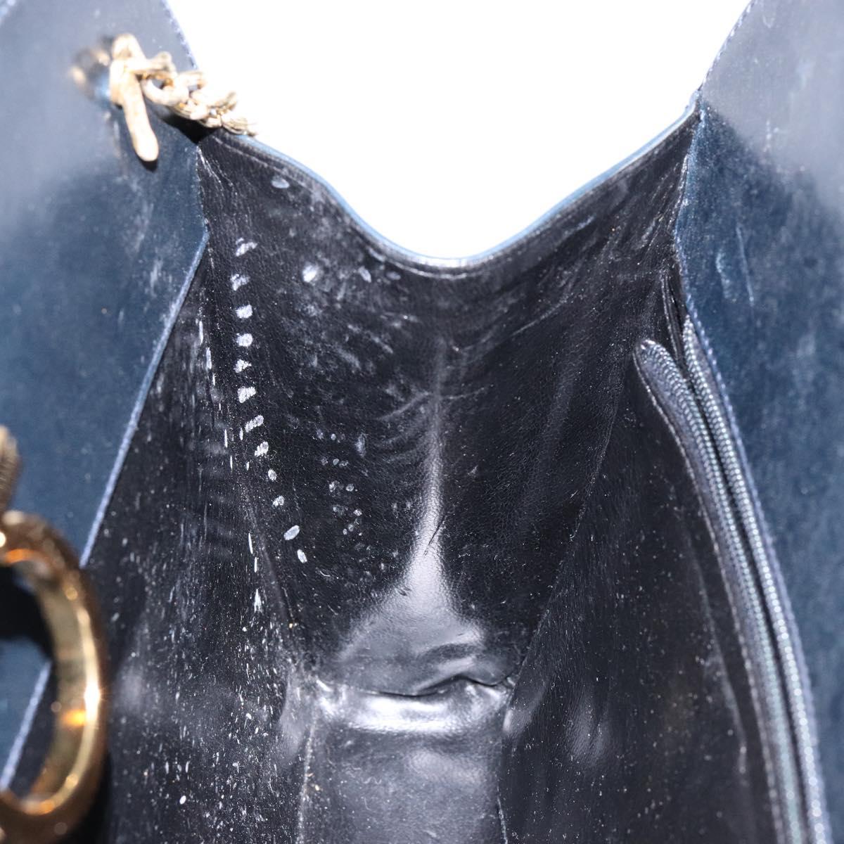 Salvatore Ferragamo Gancini Chain Shoulder Bag Leather Navy Gold Auth 139543