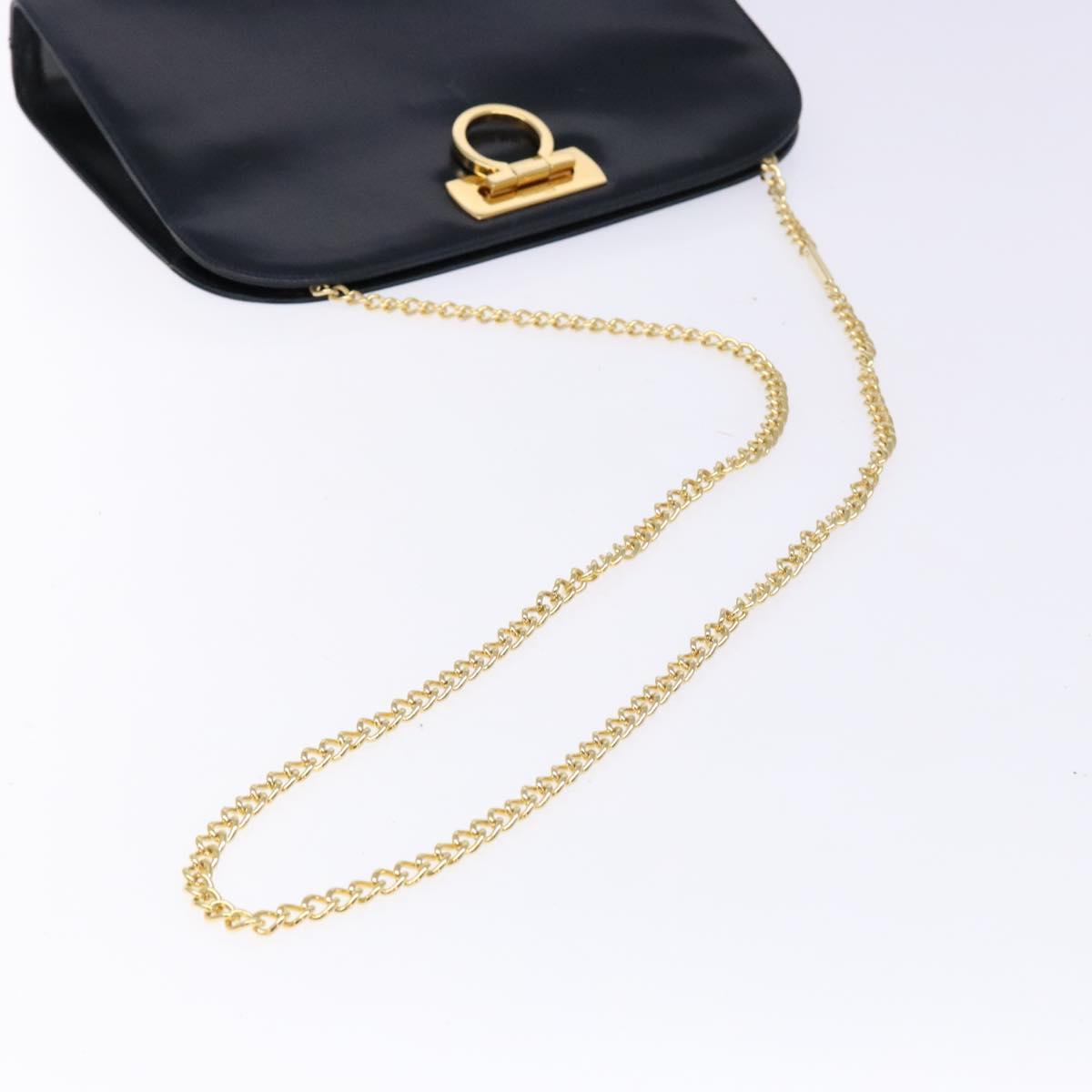 Salvatore Ferragamo Gancini Chain Shoulder Bag Leather Navy Gold Auth 139543