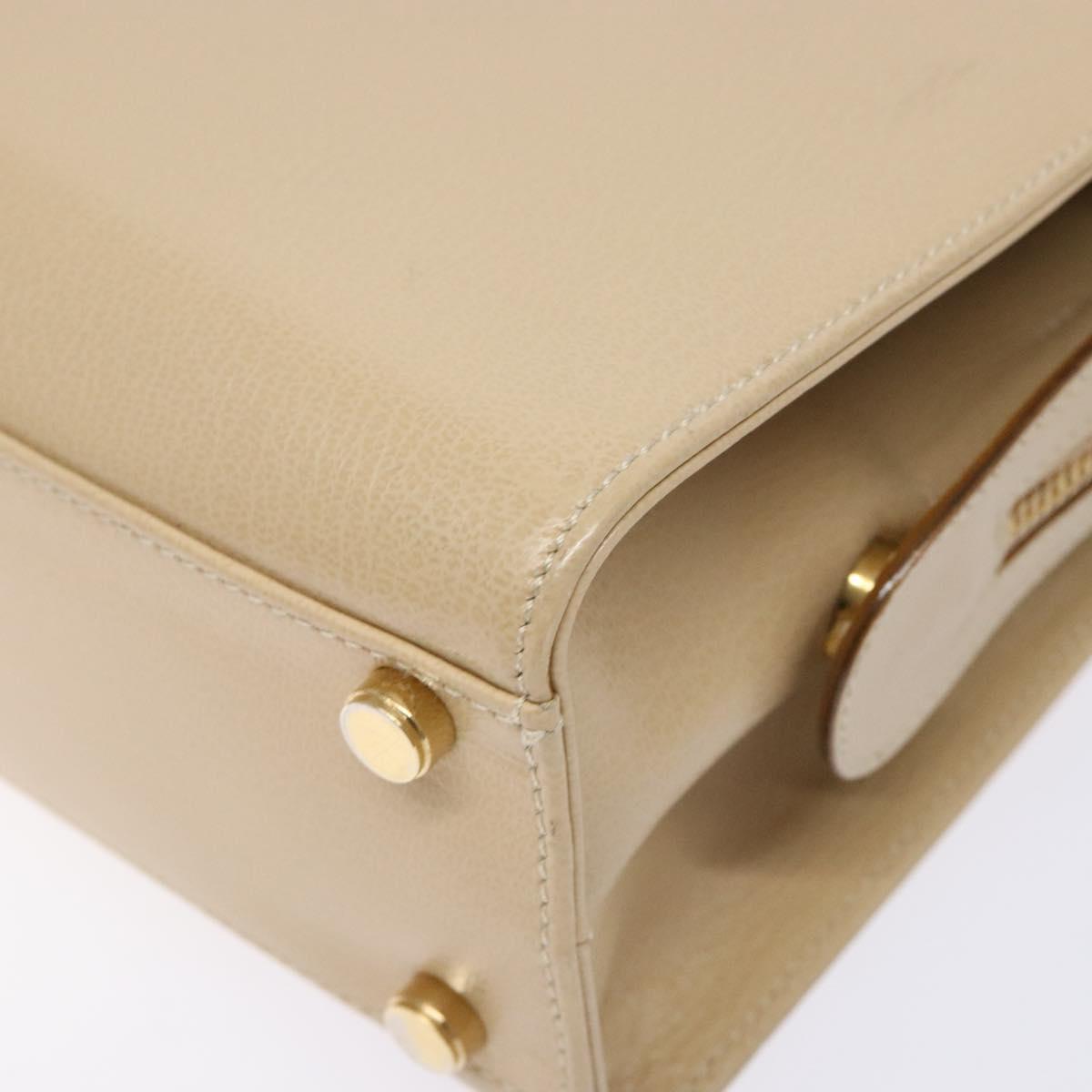 Salvatore Ferragamo Gancini Hand Bag Leather Ivory Gold Auth 139544