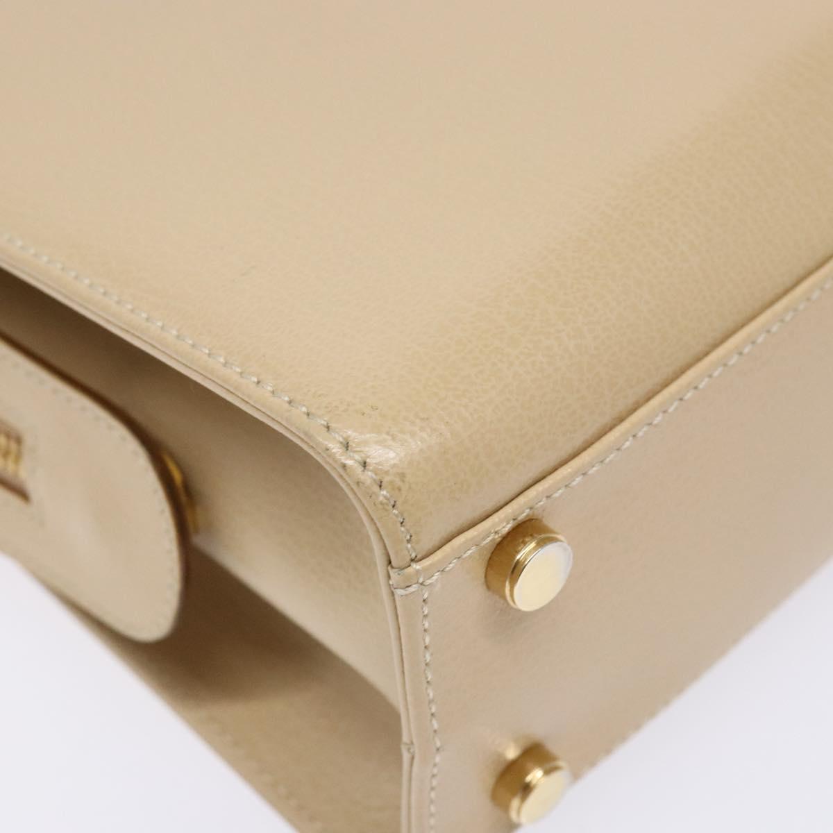 Salvatore Ferragamo Gancini Hand Bag Leather Ivory Gold Auth 139544