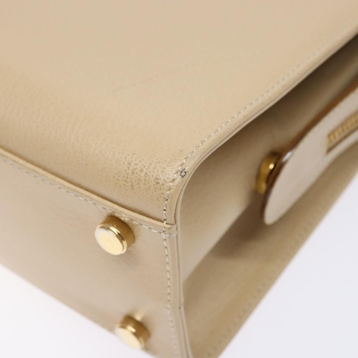 Salvatore Ferragamo Gancini Hand Bag Leather Ivory Gold Auth 139544