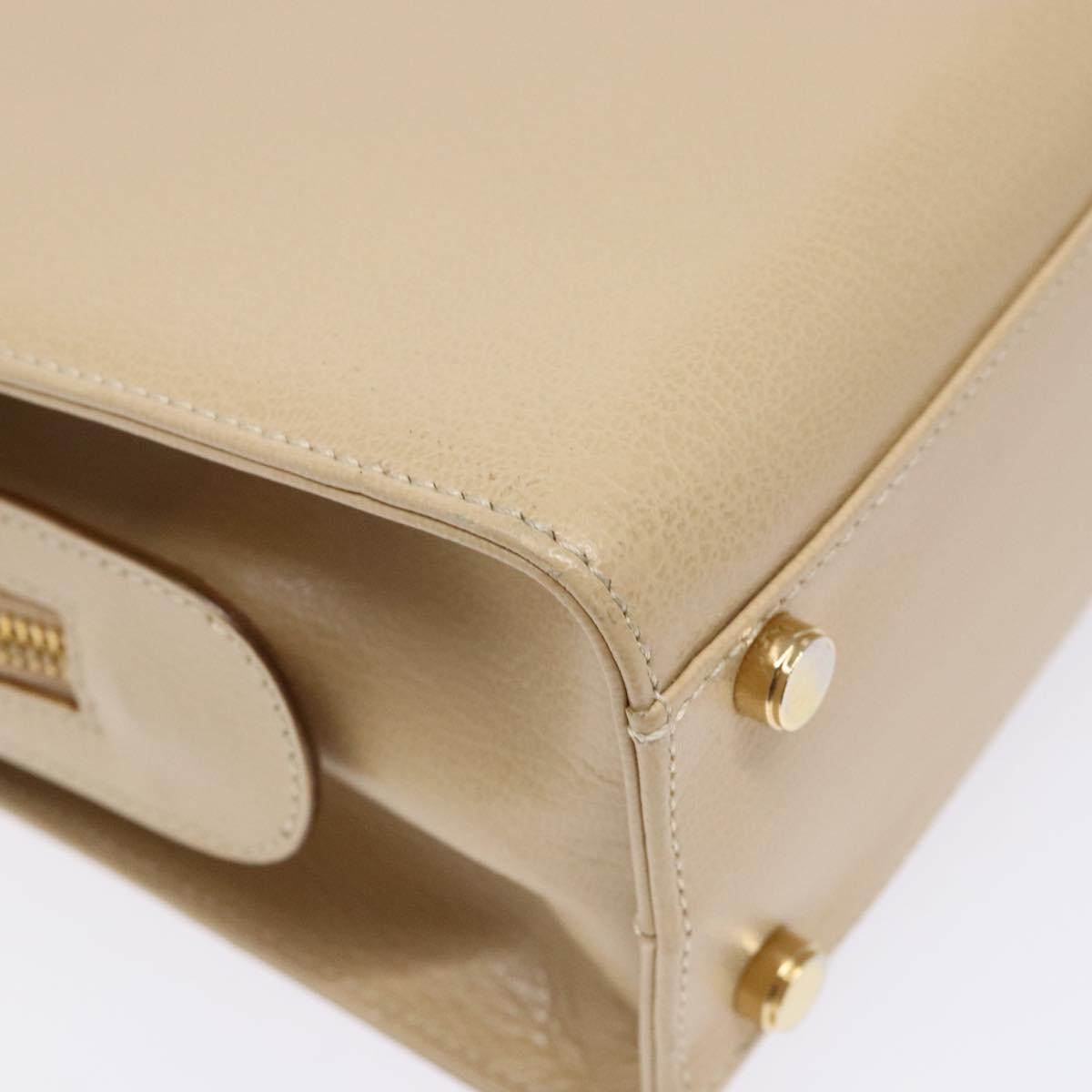 Salvatore Ferragamo Gancini Hand Bag Leather Ivory Gold Auth 139544