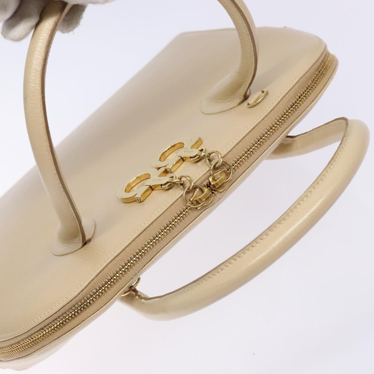 Salvatore Ferragamo Gancini Hand Bag Leather Ivory Gold Auth 139544