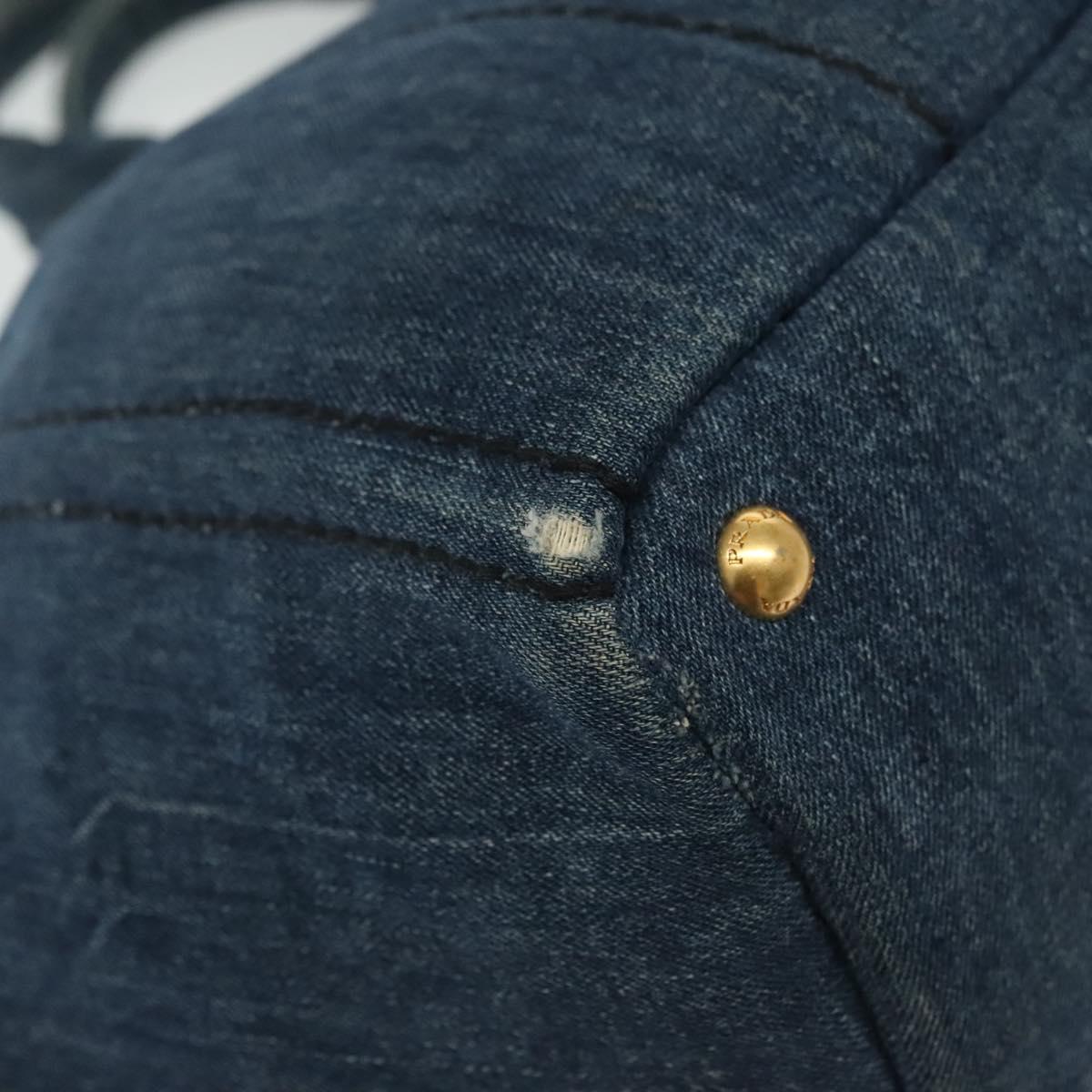 PRADA Canapa GM Hand Bag Denim Blue Gold Auth 139546