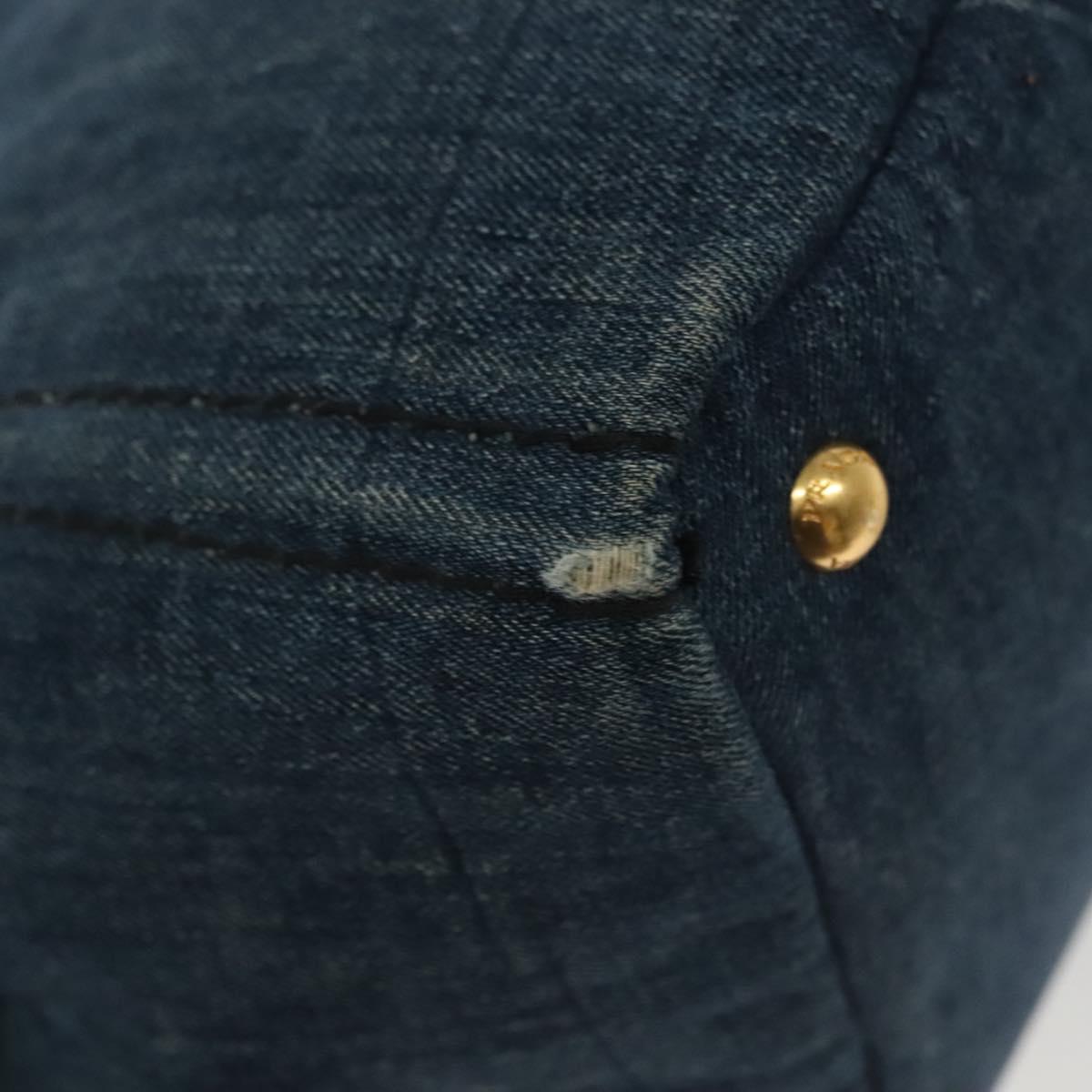 PRADA Canapa GM Hand Bag Denim Blue Gold Auth 139546