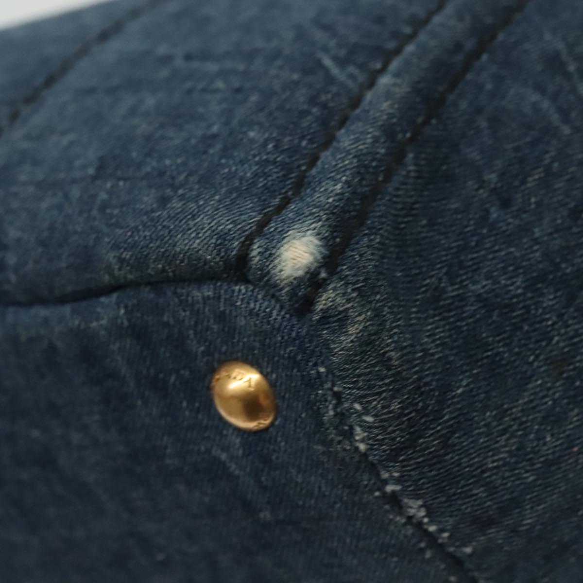 PRADA Canapa GM Hand Bag Denim Blue Gold Auth 139546