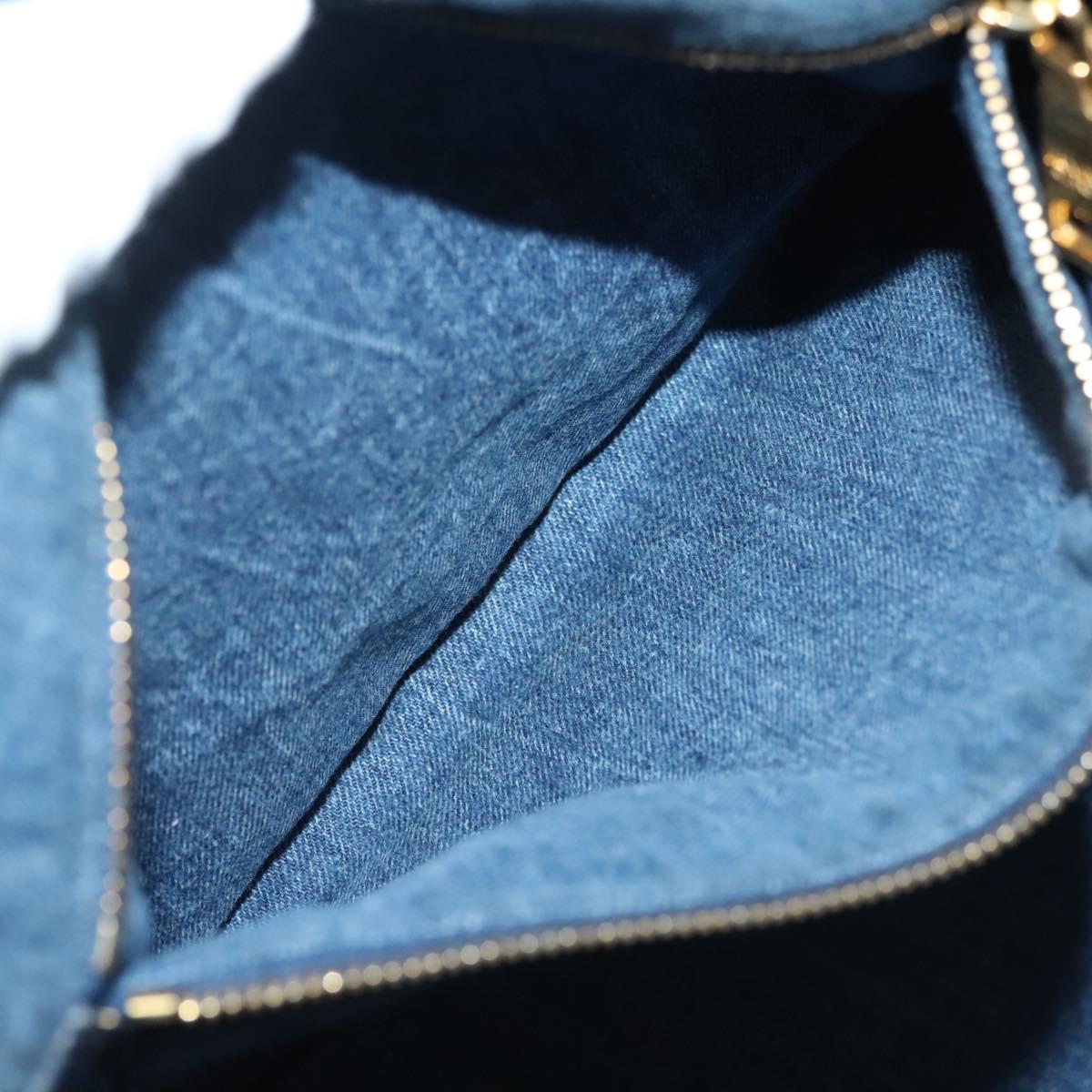 PRADA Canapa GM Hand Bag Denim Blue Gold Auth 139546