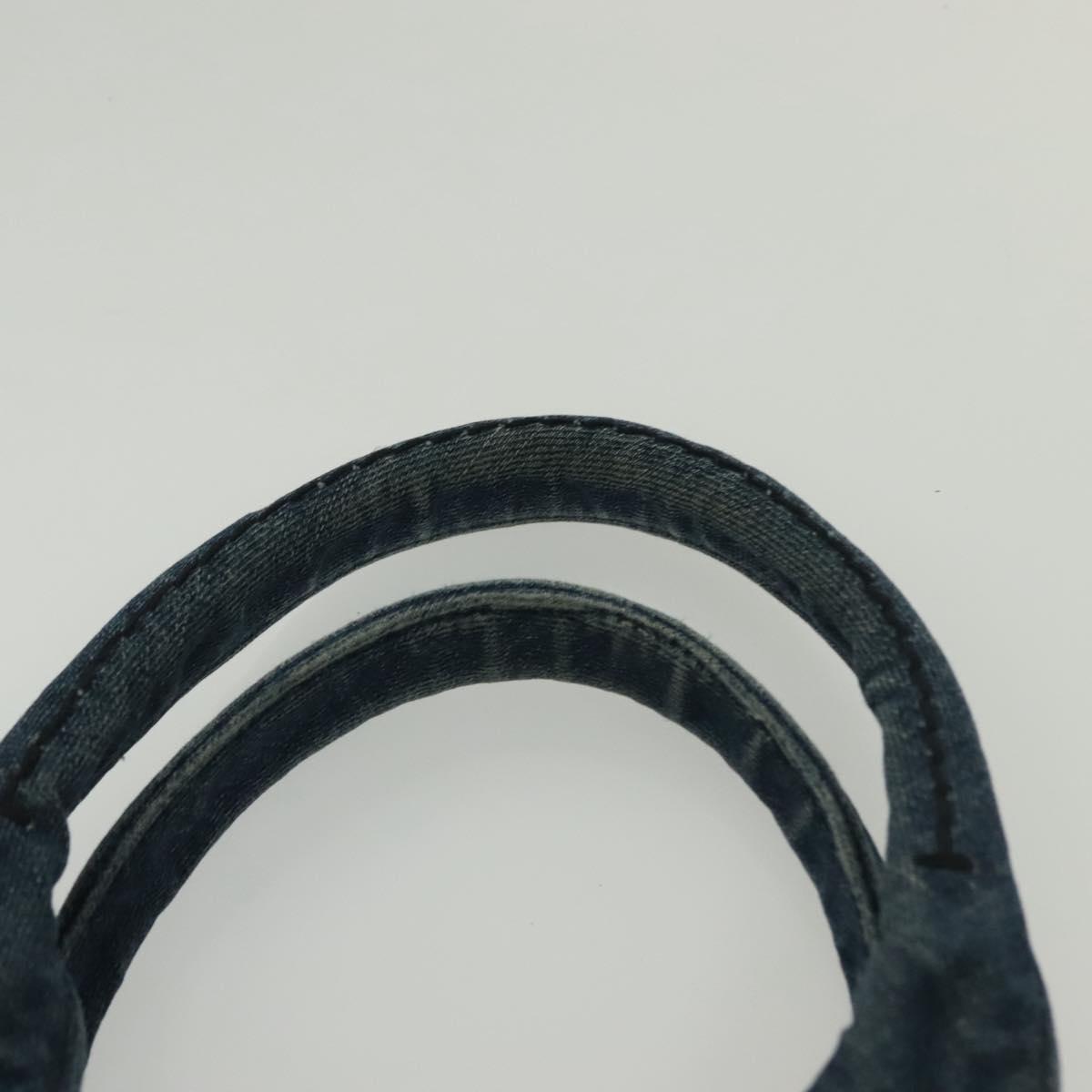 PRADA Canapa GM Hand Bag Denim Blue Gold Auth 139546