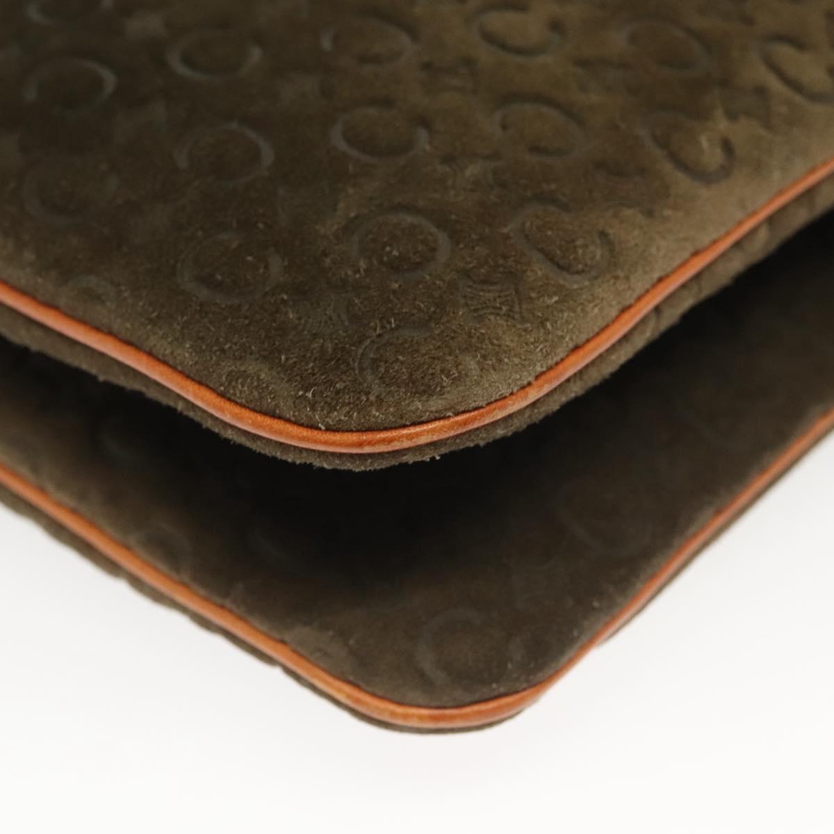 CELINE C Macadam Canvas Shoulder Bag Suede Brown Gold Auth 139556